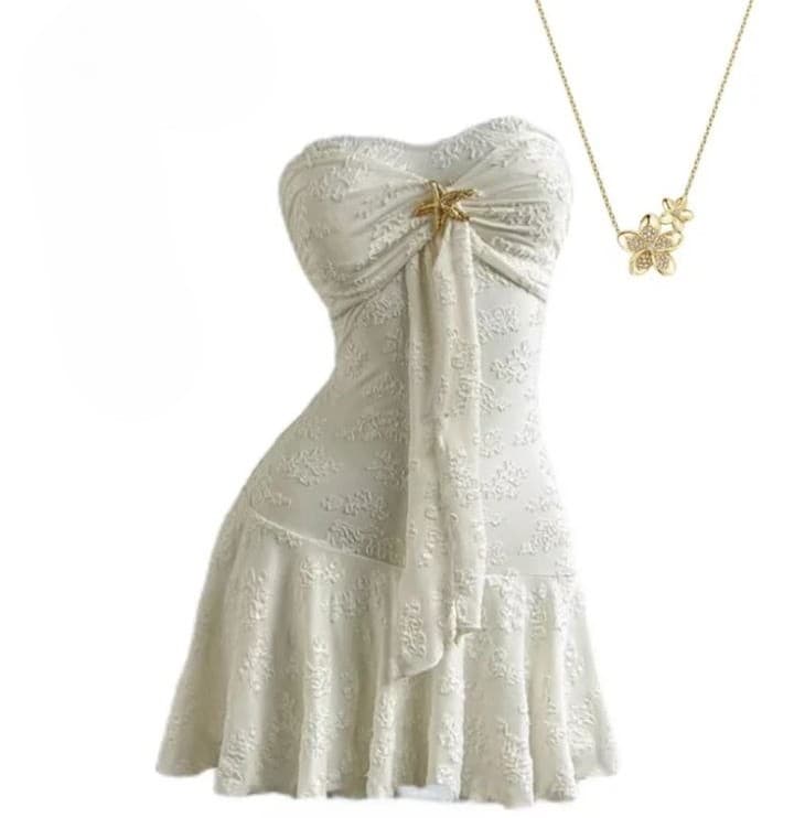 White dress and floral necklace product reference